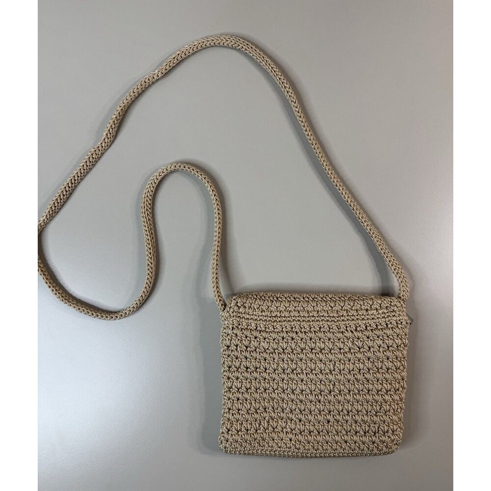 The Sak Mini Purse Crossbody Shoulder Bag Taupe Tan Crochet Boho Y2K Travel - Picture 11 of 12